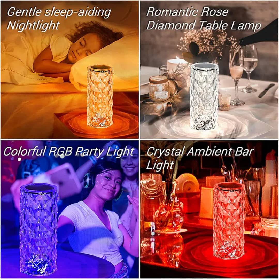 Sunshine Smile Crystal Diamond Table Lamp, RGB Colour Changing Night Light, USB Rechargeable Acrylic Crystal Lamp