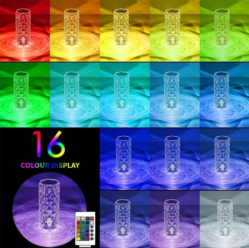 Sunshine Smile Crystal Diamond Table Lamp, RGB Colour Changing Night Light, USB Rechargeable Acrylic Crystal Lamp