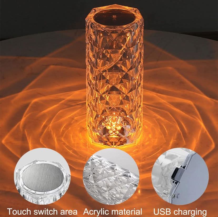 Sunshine Smile Crystal Diamond Table Lamp, RGB Colour Changing Night Light, USB Rechargeable Acrylic Crystal Lamp