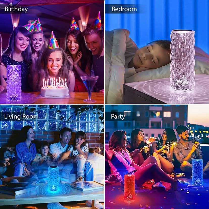 Sunshine Smile Crystal Diamond Table Lamp, RGB Colour Changing Night Light, USB Rechargeable Acrylic Crystal Lamp