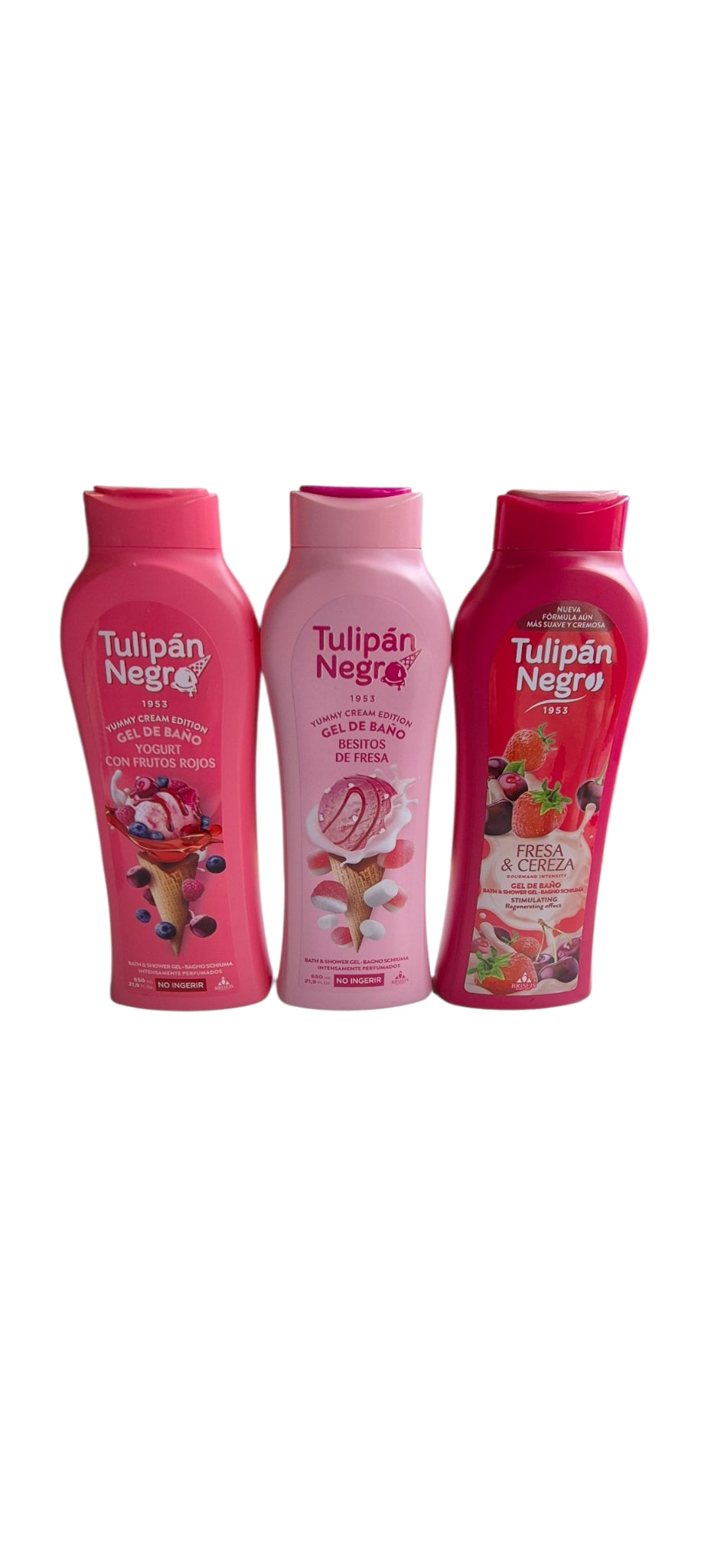 Tulipan Negro Shower Gel Fruity Bundle Of 3 - Yogurt Fruits, Strawberry Kisses And Cherries And Berries