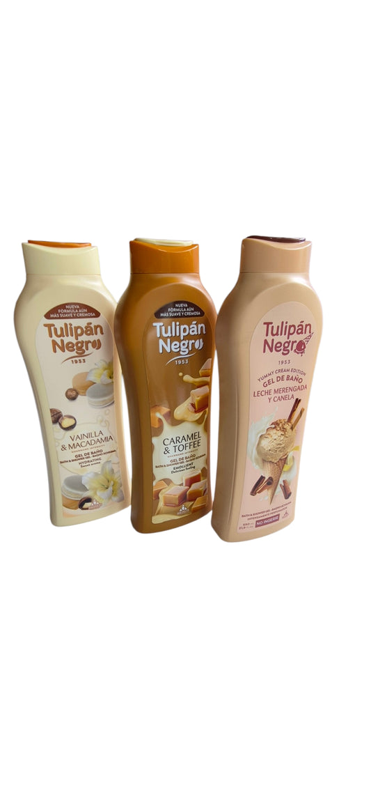 Tulipan Negro Shower Gel Bundle Of 3 - Caramel & Toffee, Vanilla And Macadamia And Chocolate Praline