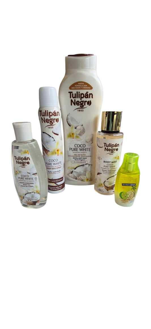 The Coconut Bundle Of 5 - Shower Gel, Body Oil, Deodorant, Body Mist Spray And Perfume