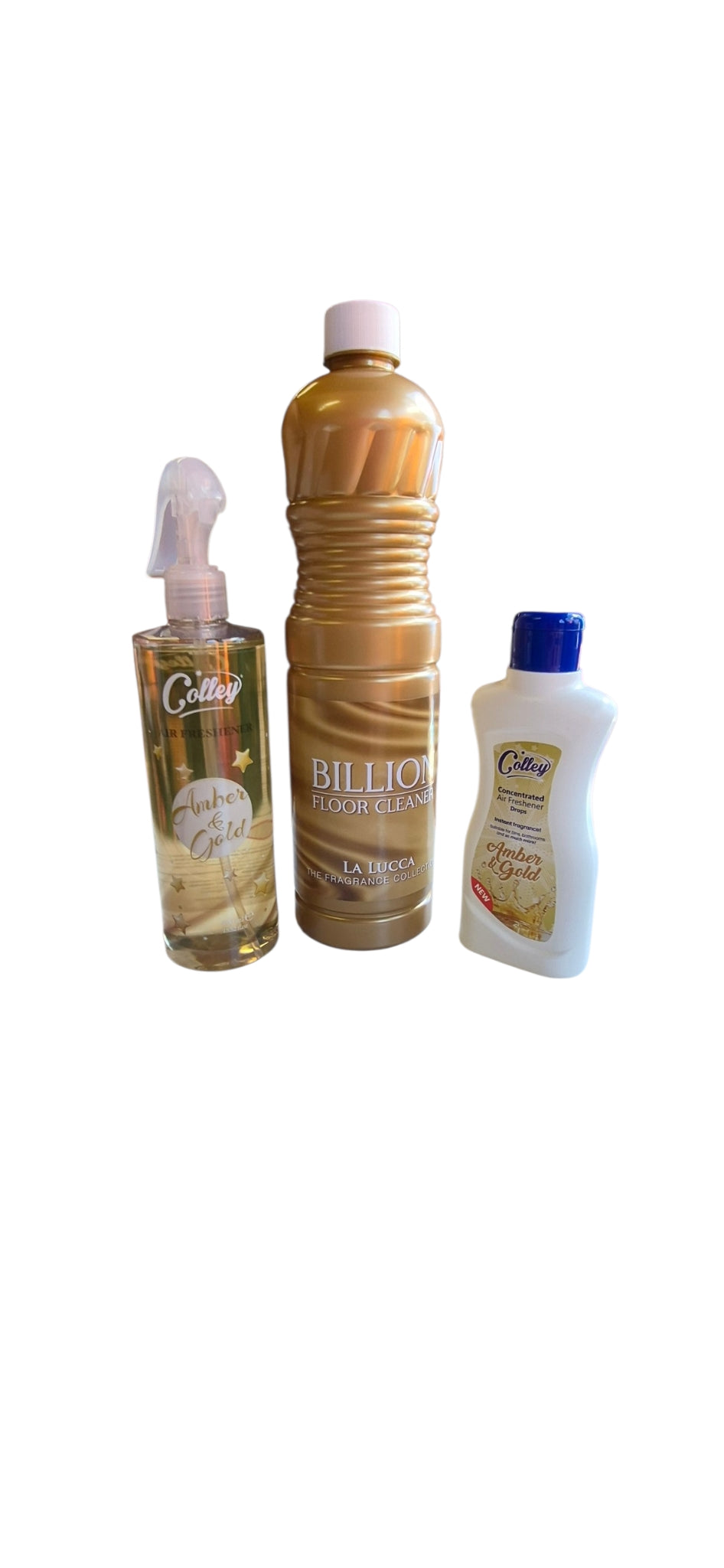 The Golden Triple Bundle - Floor Cleaner, Room Spray And Liquid Fragrance Drops (Amber And Gold Scent)