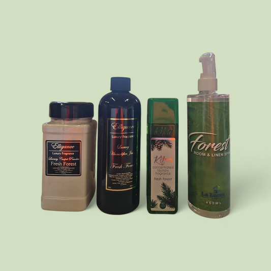 Fresh Forest Kifra Washing Scent Booster, Carpet Fresh, Diffuser Juice And Room Spray Bundle