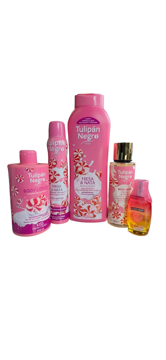 Strawberries And Cream Bundle Of 5 - Shower Gel, Body Cream, Deodorant, Bost Mist Spray And Melon Paradise Parfum