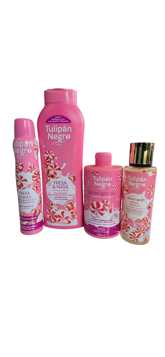 Strawberries And Cream Bundle Of 4 - Shower Gel, Body Cream, Deodrant And Body Mist Spray