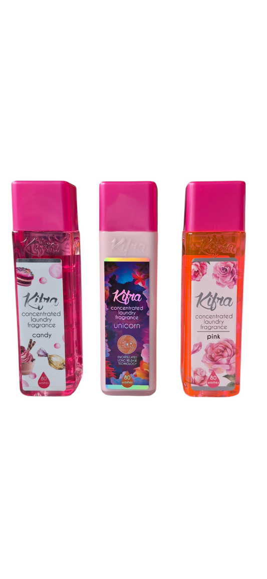 Kifra Concentrated Laundry Scent Booster Bundle 1 x candy, 1 x unicorn, 1 x pink scent