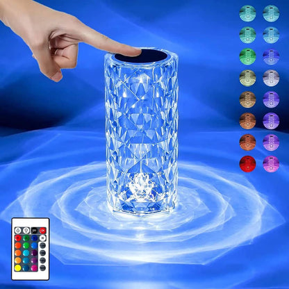 Sunshine Smile Crystal Diamond Table Lamp, RGB Colour Changing Night Light, USB Rechargeable Acrylic Crystal Lamp