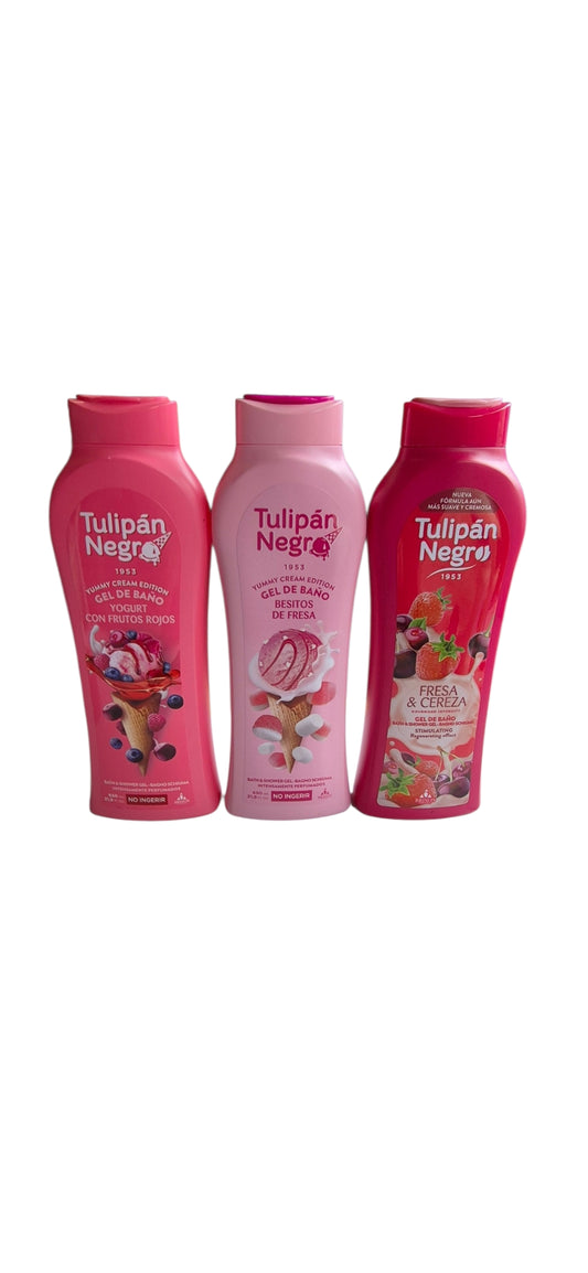 Tulipan Negro Shower Gel Fruity Bundle Of 3 - Yogurt Fruits, Strawberry Kisses And Cherries And Berries